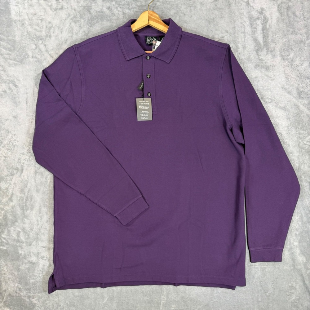 New Jos A Bank Men's Traveler Collection Long Sleeve Polo Shirt 2XLT Purple